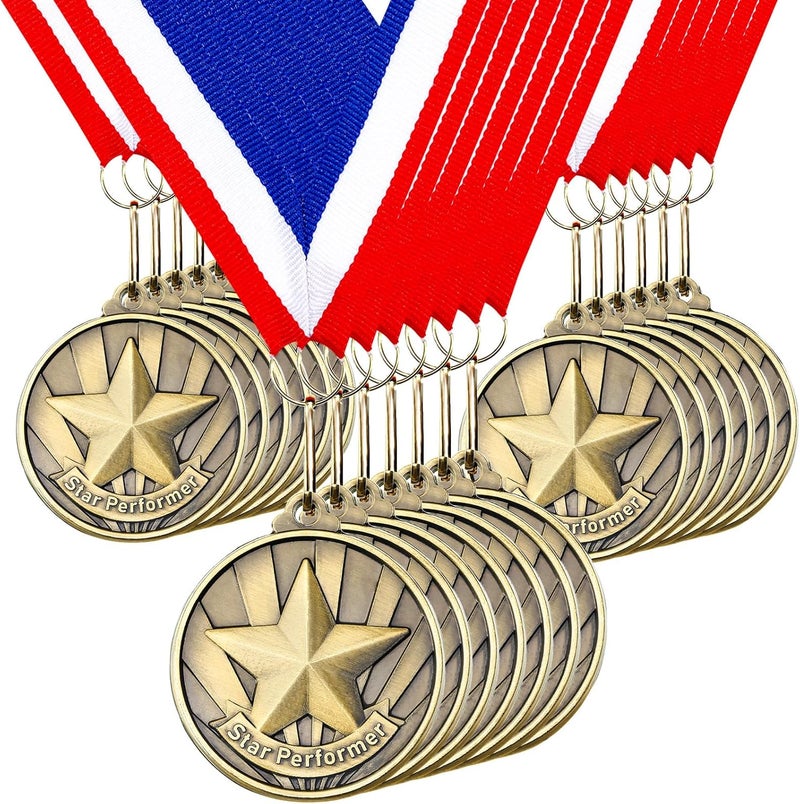 Quelay 30 Pcs 2'' Gold Medals for Awards Winner Bulk with Neck Ribbons Metal Trophy Award Prize Gift for Kids Students Adults School Graduation Participation Competitions - Image 1